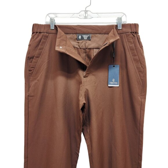 Veboon Mens Proflex Pants Size 36x32 Cotton Flex Polo Slim Fit Brown Formal - Picture 7 of 9